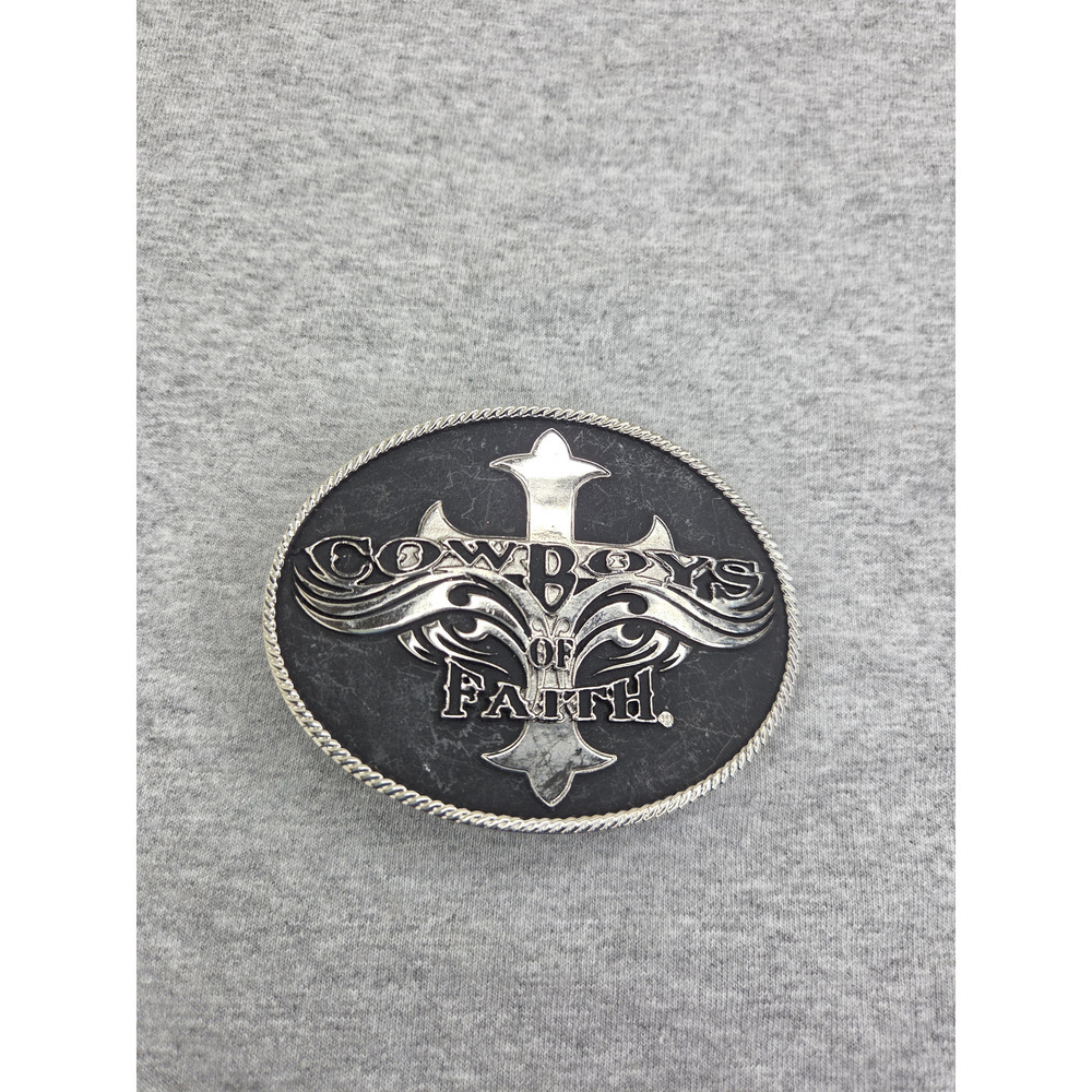 Large Oversized Cowboys of Faith Black and Silver Western Belt Buckle